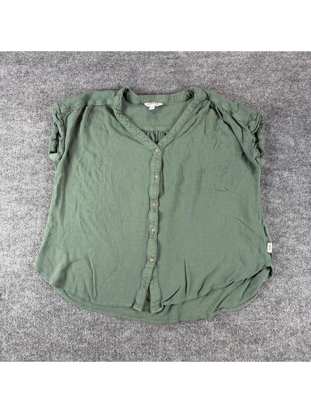 Orvis Green Button-Up Short Sleeve Blouse Size Large Casual Outdoor Lightweight